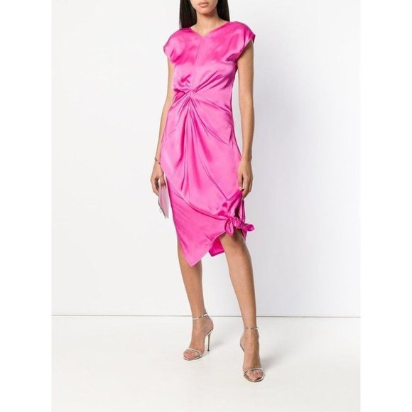 Helmut Lang Dresses & Skirts - HELMUT Lang Twisted Front Satin Dress Pink Barbiecore Womens 8